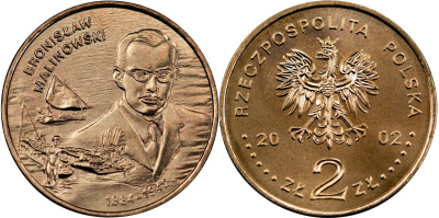 Польша 2 злотых 2002 MW, Бронислав Малиновский (1884-1942) KM 431 нордик UNC 4526-913