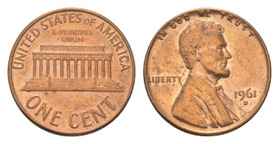 США 1 цент 1961 D, Авраам Линкольн KM 201 медь цинк 4627-1057