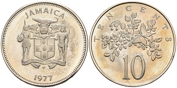 Ямайка 10 центов 1977 FM, тираж 10.000 экземпляров KM 54 медно-никель  PROOF   4591-637