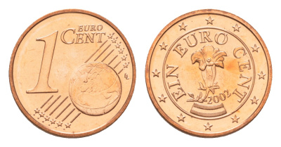 Австрия 1 евроцент 2002 из ролла KM 3082 сталь плакированная медью  UNC  M64-15