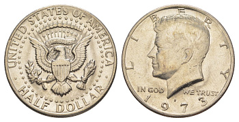 США 1/2 доллара (50 центов) 1973 Джон Кеннеди KM 202b медь плакированная медно-никелем aUNC 4536-115