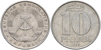ГДР 10 пфеннигов 1968 A KM 10 алюминий 55-216