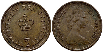 Великобритания 1/2 пенни 1971 Елизавета II (1952-2022) KM 914, Spink 4239 бронза 4396-128