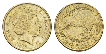Новая Зеландия 1 доллар 2008 Елизавета II (1952-2022), птица киви KM 120 алюминиевая бронза UNC 4652-254