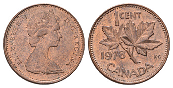 Канада 1 цент 1978 Елизавета II (1952-2022), кленовый лист KM 59.1 бронза UNC 4689-324