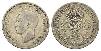 Великобритания 2 шиллинга (флорин) 1939 Георг VI (1936-1952) KM 855, Spink 4081 серебро 4691-917