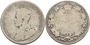 Канада 25 центов 1928 Георг V (1910-1936) KM 24а серебро 4584-933