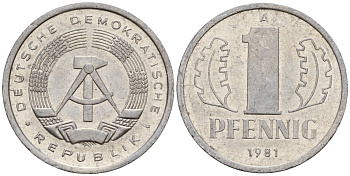 ГДР 1 пфенниг 1981 A KM 8.2 алюминий 188-328
