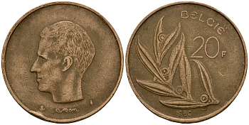Бельгия 20 франков 1980 Belgie, Бодуэн I (1951-1993) KM 160 никель бронза 4599-211