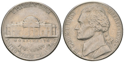 США 5 центов 1996 P, Томас Джефферсон KM A192 медно-никель aUNC 216-533