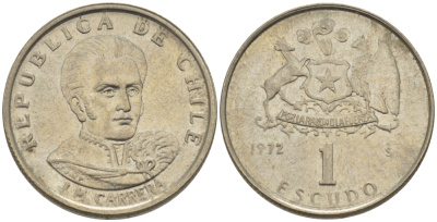 Чили 1 эскудо 1972 Хосе Мигель Каррера KM 197 медно-никель 4388-415