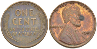 США 1 ЦЕНТ 1945 ЛИНКОЛЬН KM А132 медь цинк 3309-531
