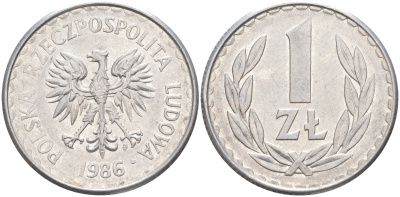 ПОЛЬША 1 ЗЛОТЫЙ 1986 MW KM 49.2 алюминий 106-542