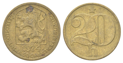 Чехословакия 20 геллеров 1974 KM 74 латунь 4625-429