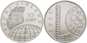 Финляндия 10 евро 2002 50 лет Олимпиаде 1952 года в Хельсинки KM 107 серебро UNC 1077-7-33