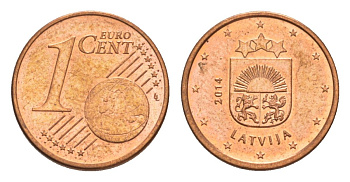 Латвия 1 евроцент 2014 KM 150 сталь плакированная медью aUNC 4630-434
