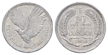 Чили 10 песо 1958 KM 181 алюминий 4700-1155