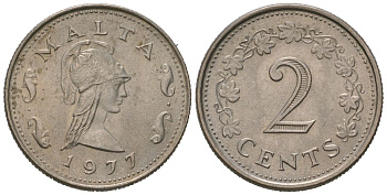 Мальта 2 цента 1977 Пентесилея, царица амазонок KM 9 медно-никель aUNC 4528-839
