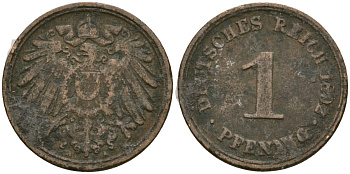 Германия 1 пфенниг 1892 A, Вильгельм II (1888-1918) KM 10, J. 10 медь 3955-553