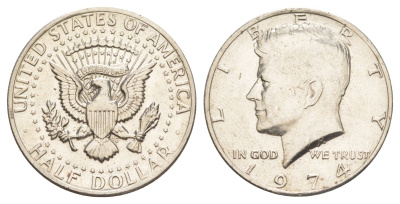 США 1/2 доллара (50 центов) 1974 Джон Кеннеди KM 202b медь плакированная медно-никелем aUNC 4536-724