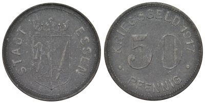 Германия, Эссен 50 пфеннигов 1917 северный Рейн-Вестфалия, нотгельд Funck 123.2 цинк 4121-456