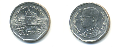 Таиланд 5 батов 1994 BE2537, король Рама IX, дворец KM 219 медь плакированная медно-никелем 177-917