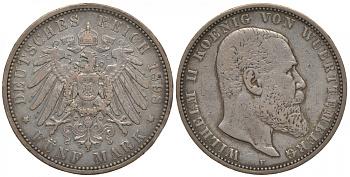 Вюртемберг 5 марок 1898 F, Вильгельм II (1891-1918) Weege 172, J. 176, KM 632 серебро 00-1067-1-34