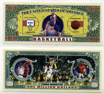 США 1000000 ДОЛЛАРОВ 2002 СУВЕНИРНАЯ БАНКНОТА, БАСКЕТБОЛ бумага UNC (ПРЕСС) 8588-15-1-2