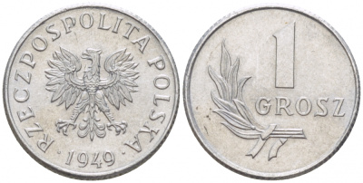 ПОЛЬША 1 ГРОШ 1949 KM 39 алюминий UNC 214-751