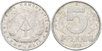ГДР 5 пфеннигов 1972 А KM 9.1 алюминий 211-913