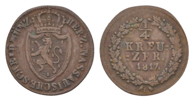 Нассау 1/4 крейцера 1817 L KM 41 медь 4623-523