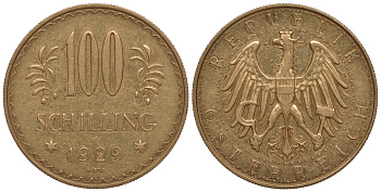 Австрия 100 шиллингов 1929 KM 2842, Fr. 520, J. 437 золото 00-000-00