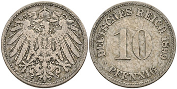Германия 10 пфеннигов 1899 D KM 12, J. 13 медно-никель 4575-555