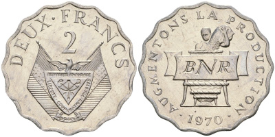 Руанда 2 франка 1970 FAO KM 10 алюминий UNC 4132-453