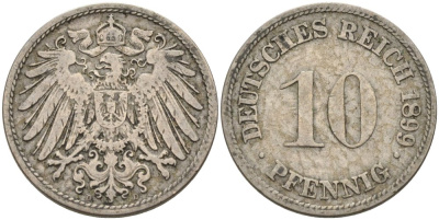 Германия 10 пфеннигов 1899 D KM 12, J. 13 медно-никель 4575-555