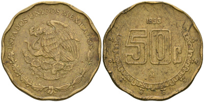 Мексика 50 сентаво 1993 KM 549 алюминиевая бронза 4364-442