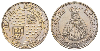 Португалия 200 эскудо 1995 500 лет со дня смерти короля Жуана II Совершенного KM 673 медно-никель UNC 1101-3-21