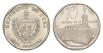 Куба 10 сентаво 1999 форт в Гаване Ла-Фуэрса KM 576.2, JMA MC20, Schoen 714 сталь плакированная никелем UNC 4613-251