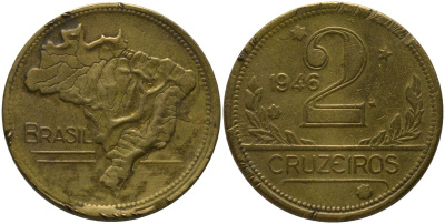 Бразилия 2 крузейро 1946 KM 559 алюминиевая бронза 4577-453