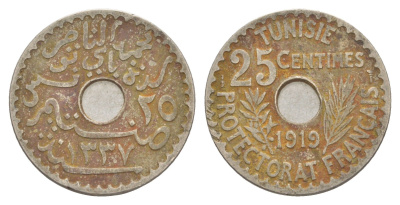 Тунис 25 сантимов 1919 A KM 244 никель латунь 4642-356