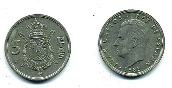 Испания 5 песет 1983 Хуан Карлос I (1975-2014) KM 823 медно-никель 51-4526