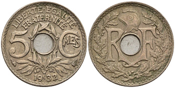 Франция 5 сантимов 1932 KM 875 медно-никель 4596-621