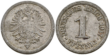 Германия 1 пфенниг 1917 A KM 24, J. 300, Weege 2 алюминий 4189-812