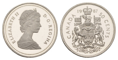 Канада 50 центов 1987 Елизавета II (1952-2022), герб KM 75.3 никель PROOF 603-412