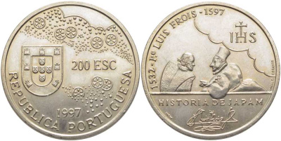 Португалия 200 эскудо 1997 400 лет со дня смерти Луиса Фройса KM 698 медно-никель UNC 107-1012