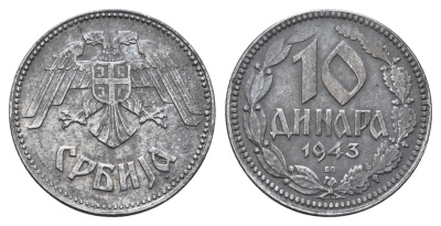 Сербия 10 динаров 1943 год-тип KM 33 цинк 4652-1121