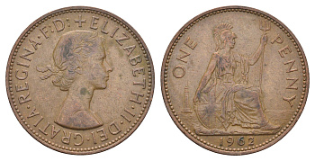 Великобритания 1 пенни 1962 Елизавета II (1952-2022) KM 897, Spink 4157 бронза 4661-842