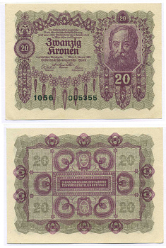АВСТРИЯ 20 КРОН 1922 Pick 76 бумага UNC (ПРЕСС) 8588-44-4-2