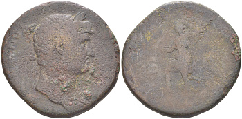 Римская Империя сестерций 125 - 128 Адриан, бюст императора, HADRIANVS AVGVSTVS / Рома, COS III, Рим RIC 638 бронза 1073-2-5-1