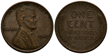 США 1 цент 1945 Линкольн KM A132 медь цинк 4164-841